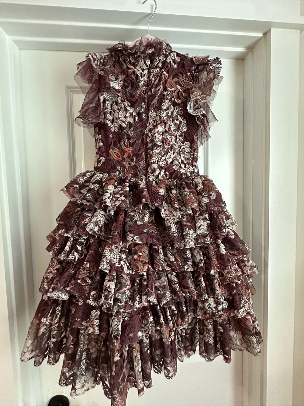 Joyfolie Burgundy Floral Ruffle Dress